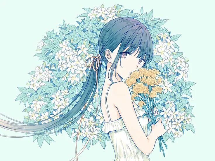 Аниме девушка цветы 10
