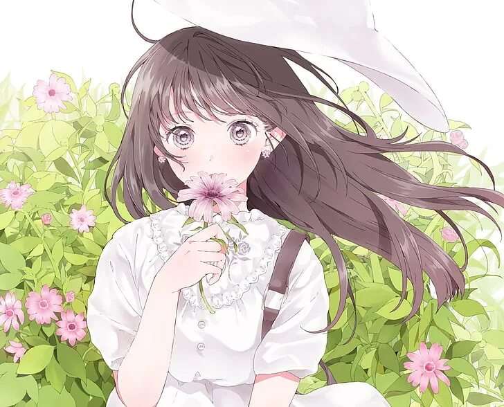 Аниме девушка цветы 12