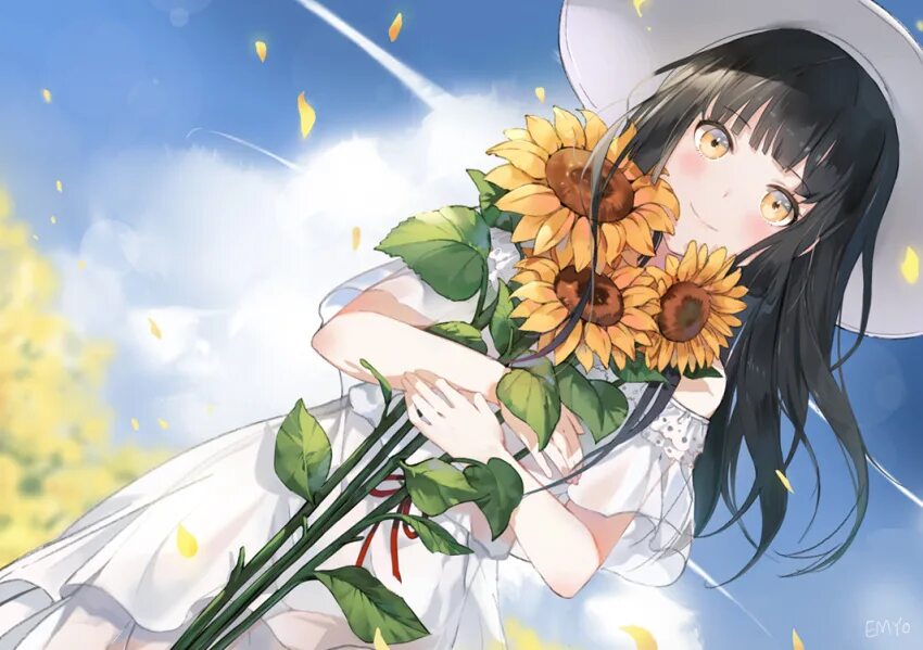 Аниме девушка цветы 16