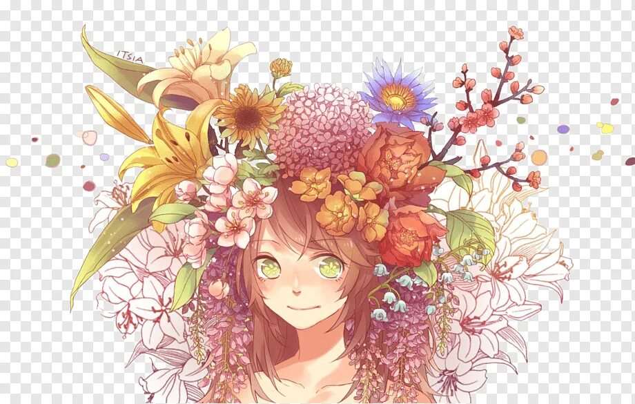 Аниме девушка цветы 20