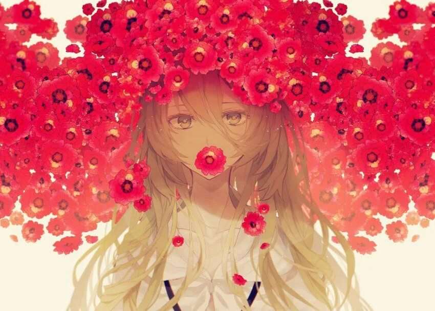 Аниме девушка цветы 4