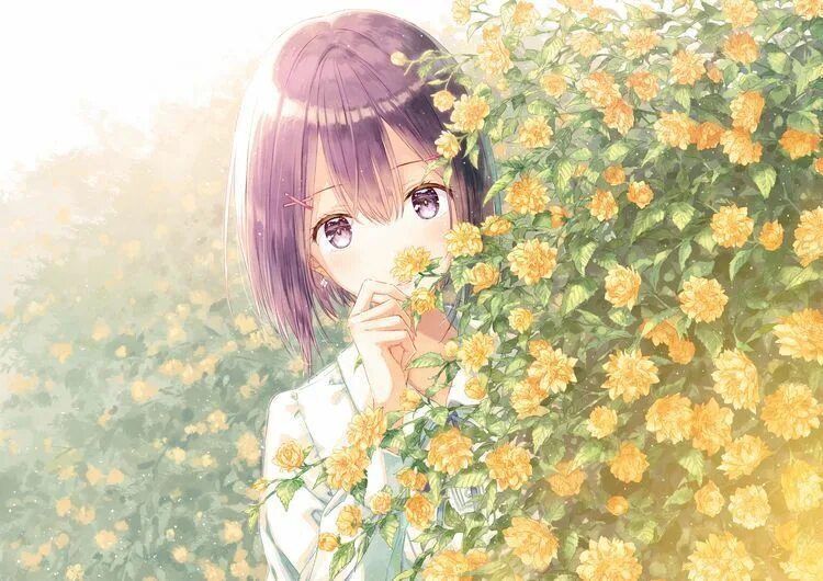 Аниме девушка цветы 7