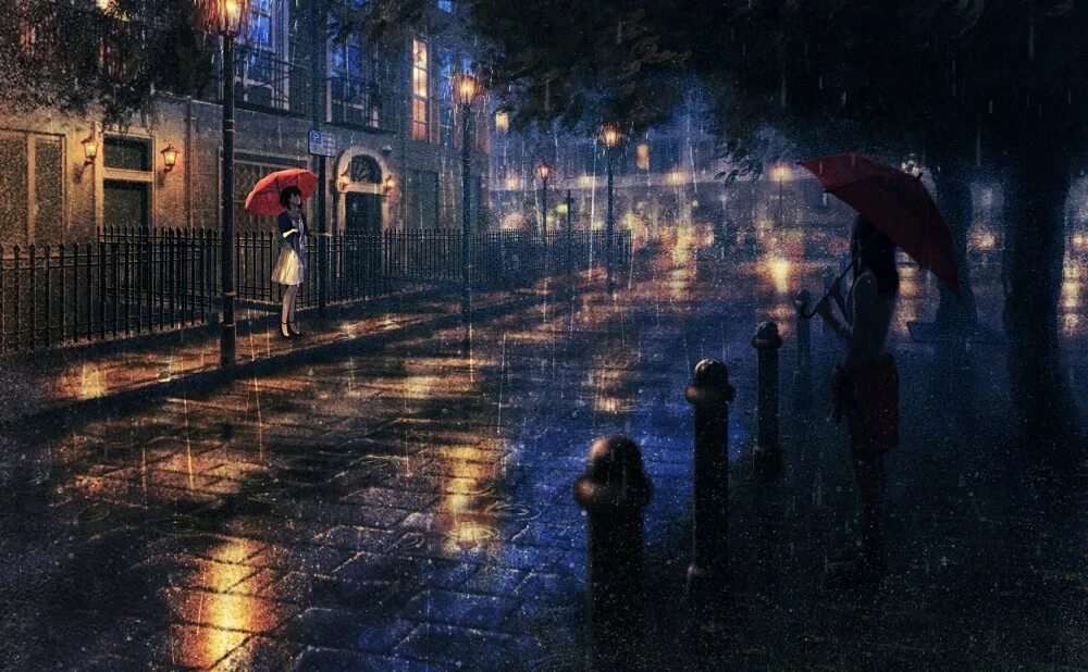 Аниме фон улица дождь 17