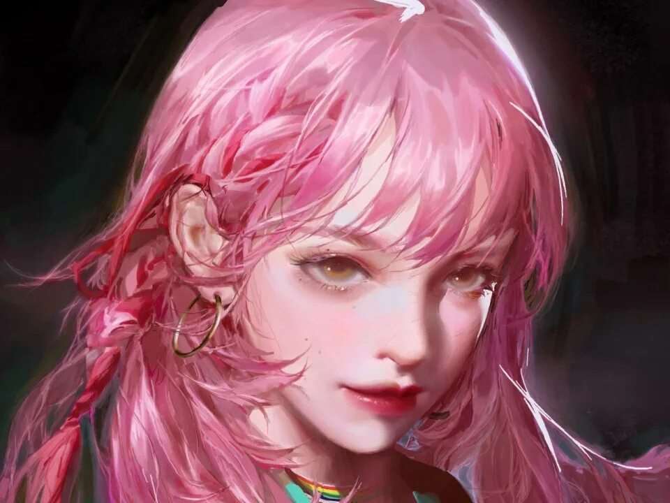 Арты девушек с розовыми волосами 1