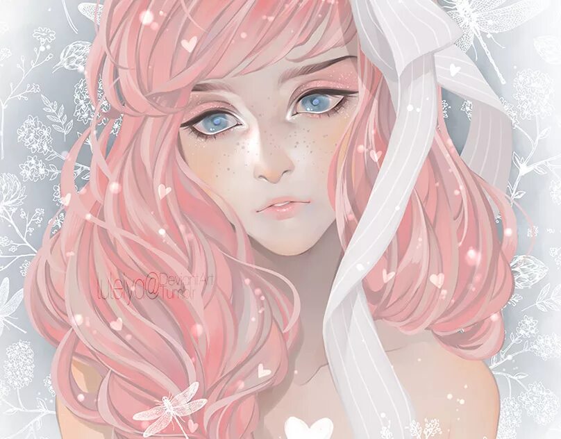 Арты девушек с розовыми волосами 16
