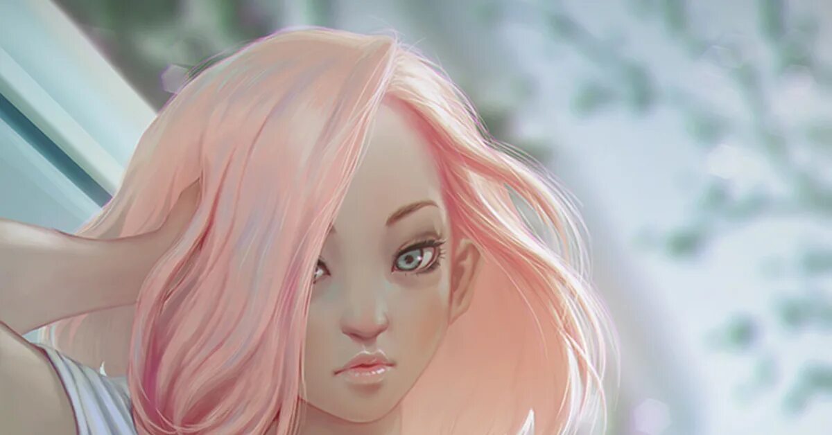 Арты девушек с розовыми волосами 9
