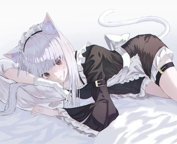 Девушка кошка с белыми волосами 17