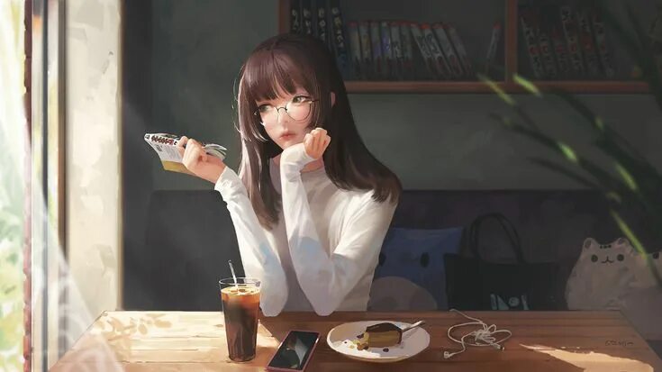 Девушка в кафе арт 2