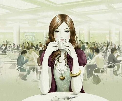 Девушка в кафе арт 21