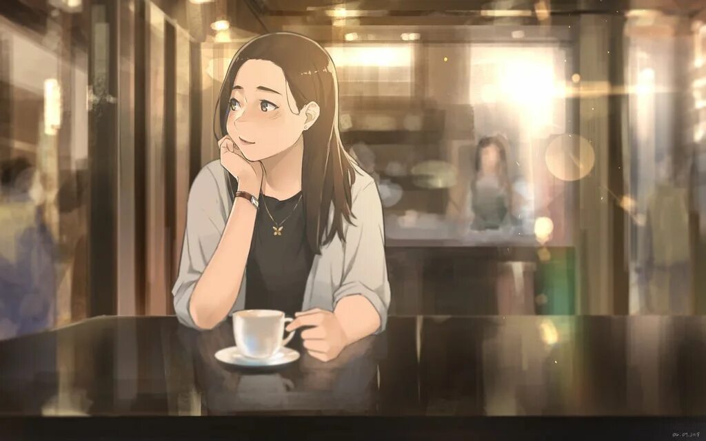 Девушка в кафе арт 4